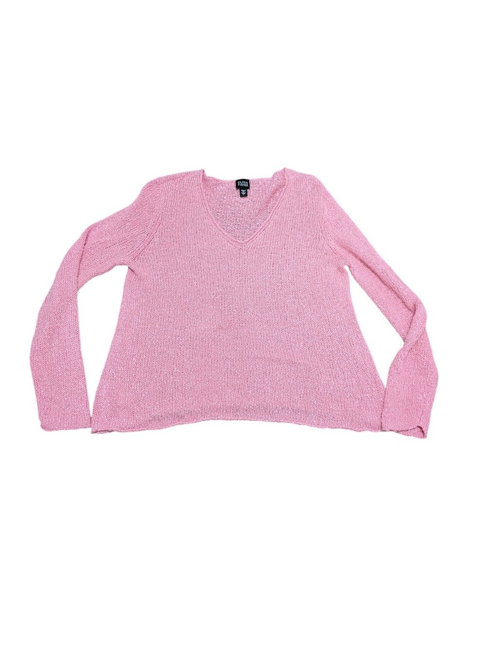 EILEEN FISHER Viscose Linen Light Pink V-Neck Knit Sweater (Large)